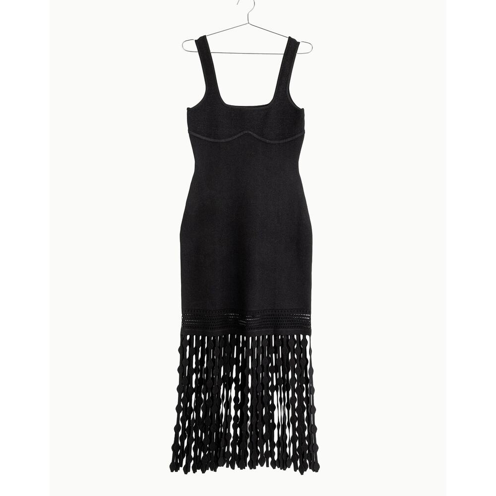 SIMKHAI Signa Lattice Fringe Midi Knit Tank Dress in Black NWOT Size XL - Picture 6 of 14